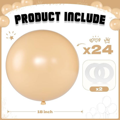 Beige Balloons 18 Inch 24 Pack Matte Helium Latex Round Balloons - Image 2