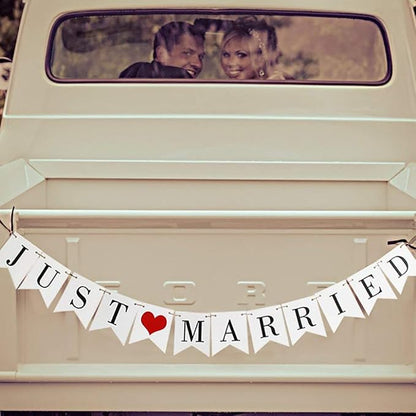 Vintage Just Married Banner Wedding Bunting Photo Booth Props Signs Garland - Image 2