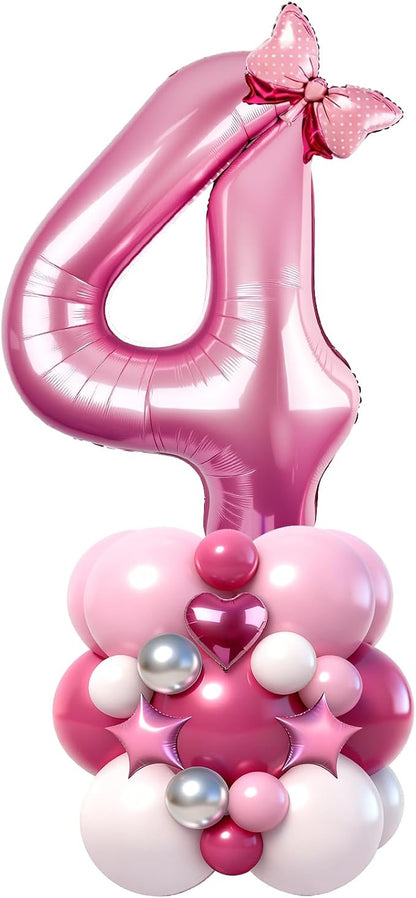 40 Inch Pink Number 4 Balloon Tower Set, Pastel Number Four Foil Balloon by Unknown