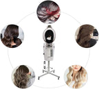 Hair Steamer Professional Hair Salon Steamer with 12 Color Light & Ozone，Adjustable Height Hair Steamer with Wheels (White)