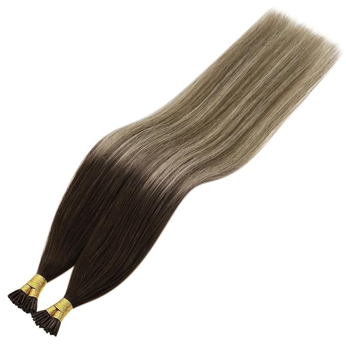 YoungSee I Tip Hair Extensions Human Hair Balayage Itip Hair Extension Real Human Hair Ombre Dark Brown to Brown with Blonde Itip Hair Extension 16 Inch Pre Bonded 80s 50g