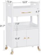 BarberPub Hair Salon Rolling Trolley for Storage, Barber Cart with Cabinet & Lockable Wheels, Beauty Spa Utility Styling Tools Organizer 2494 (White)