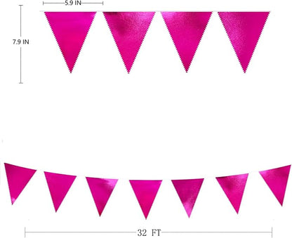 Hot Pink Party Decorations Triangle Pennant Banner Flag Rose Pink Metallic - Image 2