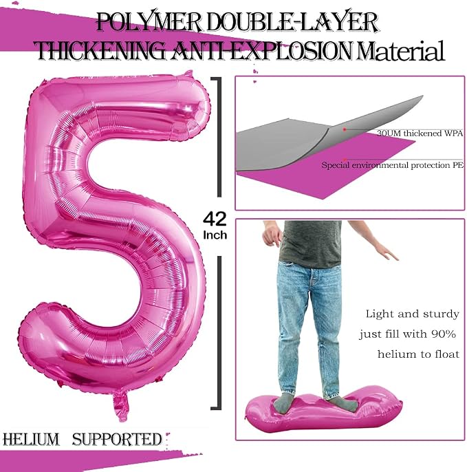 Pink Foil Balloons Number 5, Huge Number Balloons - Image 4