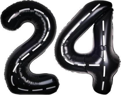 Race Car 40 Inch Black 24 Big Large Helium Balloon Number 0-9 | Track Giant by SULALABOO