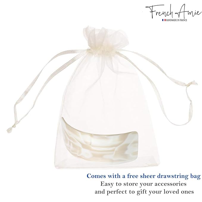 French Amie Broad Curved Oblong Ivory Cream Extra Wide Large Celluloid Acetate Automatic Volume Hair Clip Barrette with Golden Clasp for Women and Girls