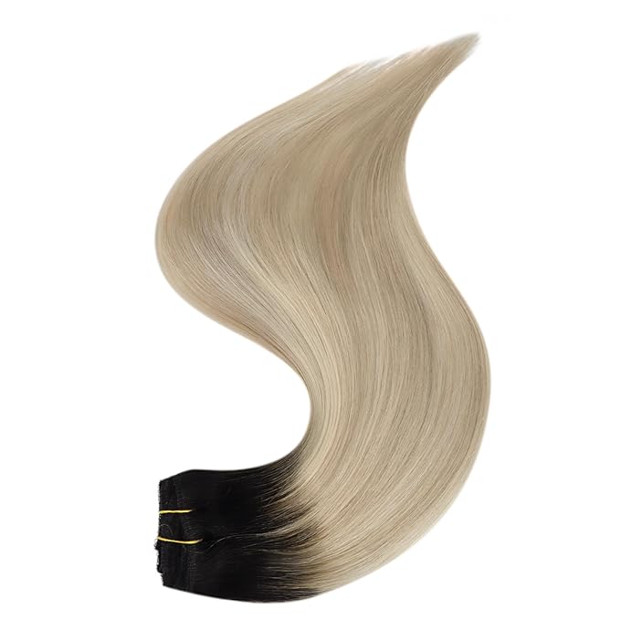 Full Shine Ombre Clip in Hair Extensions Brown Rooted to Ash Blonde and Platinum Blonde 14 Inch Real Hair Extensions Clip in Brown Ombre Ease of Use 3 PCS 60 G