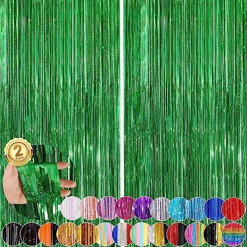 Green Party Streamers 2Pack Foil Fringe Curtains 3.3 x 8.3ft Door Streamers by UWPVOWSR
