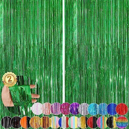 Green Party Streamers 2Pack Foil Fringe Curtains 3.3 x 8.3ft Door Streamers by UWPVOWSR
