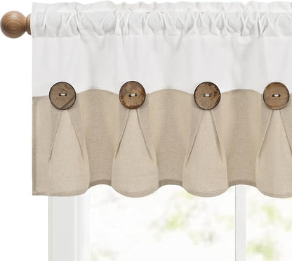 Farmhouse Valance Curtains, Boho Cotton Linen Kitchen Valance, Rustic Button - Image 5