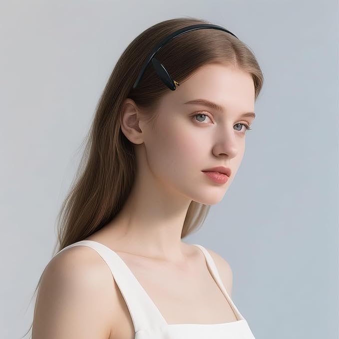 Hair Bands Eyewear-Friendly Design, Hairbands for Women - Non-Slip Thin Headbands with Teeth, No Pressure & No Headache Sunglasses Headband (Black)