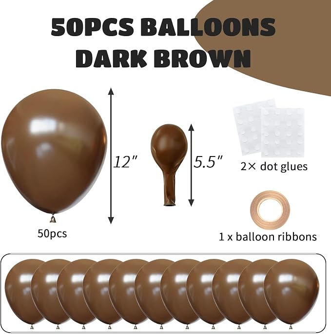 50pcs Matte Brown Balloons 12 Inch, Premium Dark Coffee Thick Latex Party - Image 2