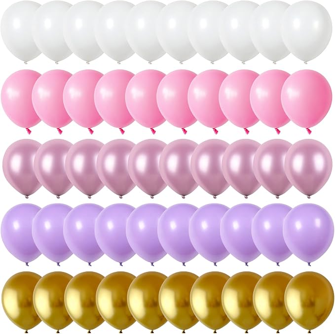 Balloons Purple Pink White Gold Balloon 60pcs 12inch Pastel Purple Pink Latex - Image 6