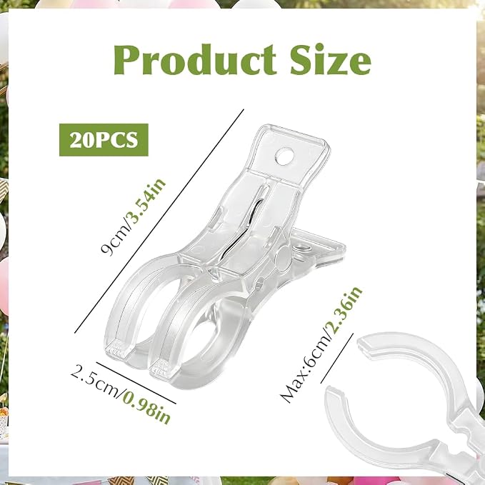 20 Pack Large Windproof Spring Clamps, 3.5 Inch Clear Plastic Clips - Image 2