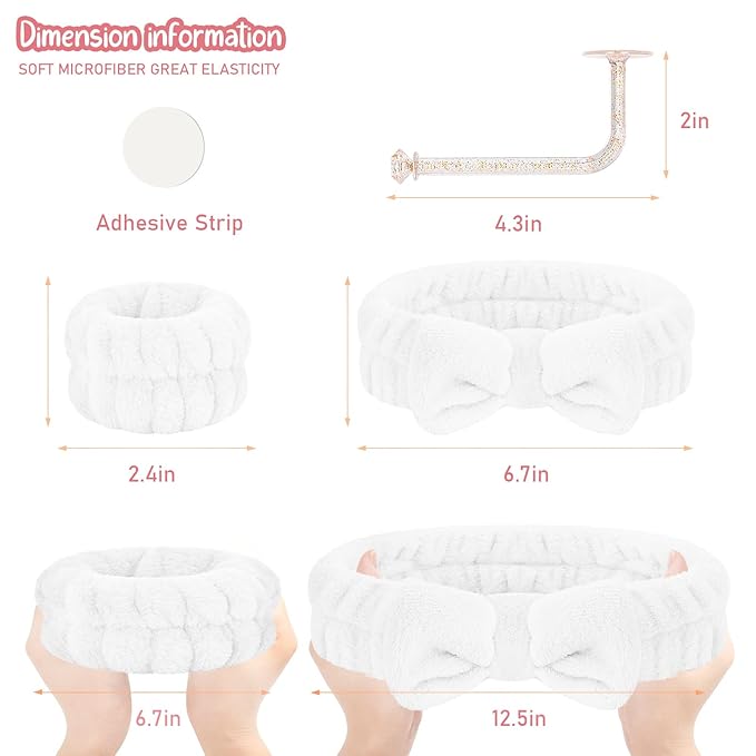 Face Wash Set - Microfiber Headband, Wristbands with Holder for Face Washing and Absorbent Spa Experience