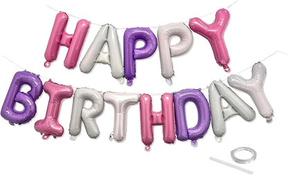 Pink Purple Happy Birthday Balloon Banner Set -16 Inch Foil Letters Balloons by KEJ