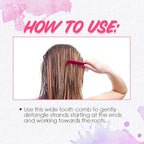 Punky Wide Tooth Comb for Women - Pink, Detangler Comb, No Handle Hair Detangling Combs for Wet, Dry & Curly Hairs