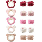 15PCS Cute Cat Ears Spa Headband for Washing Face Makeup Skincare Headband with Wrist Bands, Sleepover Party Supplies for Women/Teen Girl Trendy Stuff Present (15PCS Bear Ears, standard size)