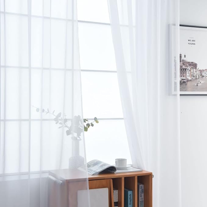 SpaceDresser Basic Rod Pocket Sheer Voile Window Curtain Liners White 2 Panels - Image 4
