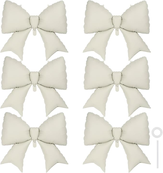 6 Pcs Beige Bow Balloons for Girls, 38 Inch Bow Foil Balloons, Bows Gender by YOTHORN