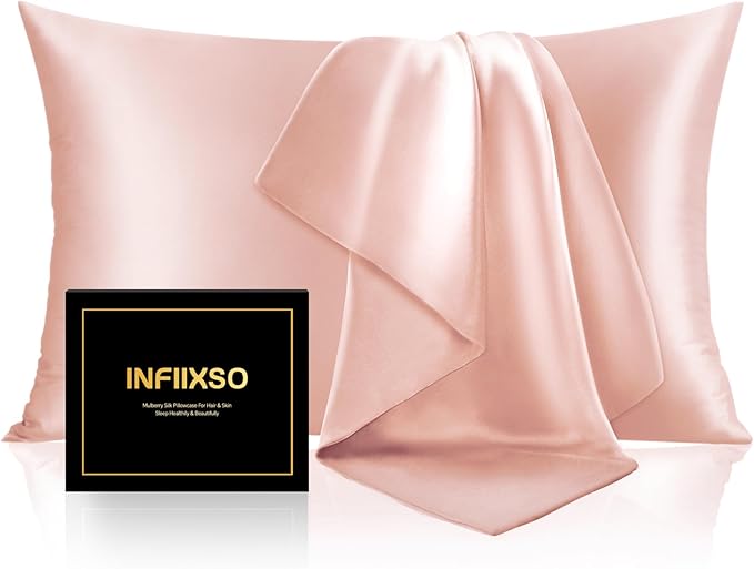 INFIIXSO Silk Pillow Cases 2 Pack Standard Size, Ultra Smooth & Soft Mulberry Silk Pillow Case for Hair and Skin, Breathable Cooling Silk Pillowcase with Hidden Zipper (Coral, 20x26 Inches)