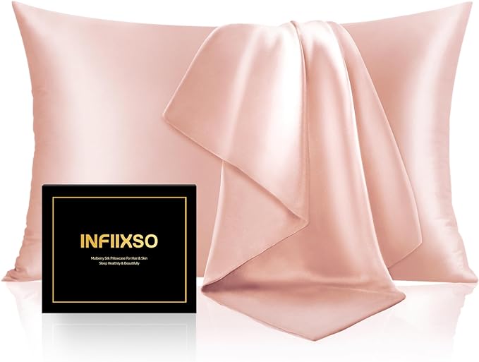 INFIIXSO Mulberry Silk Pillowcase for Hair and Skin, Silk Pillow Cases King Size with Hidden Zipper 20x40 Inches, Extraordinary Smooth and Soft Cooling Pillow Cases for Hot Sleepers(Coral, 1 Pack)