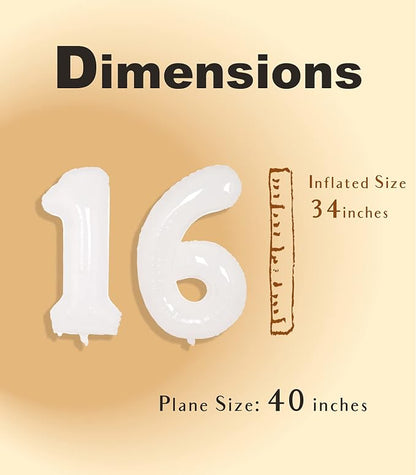 SUWEN 40 Inch White Large 16 Balloon Number Big Foil Helium Numbers 0-9 | Giant - Image 4