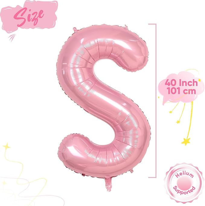 Pink Letter Balloon S, 40 Inch Big Pastel Pink Foil Helium Alphabet S Letter - Image 2