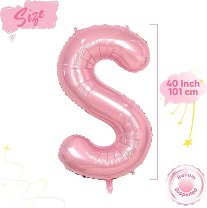 Pink Letter Balloon S, 40 Inch Big Pastel Pink Foil Helium Alphabet S Letter - Image 2