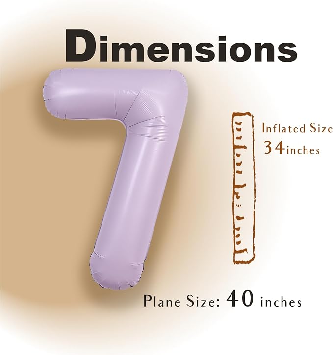 SUWEN 40 Inch Light Purple Lavender Big 7 Balloon Number Foil Helium 0-9 | 7th - Image 2