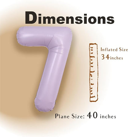 SUWEN 40 Inch Light Purple Lavender Big 7 Balloon Number Foil Helium 0-9 | 7th - Image 2