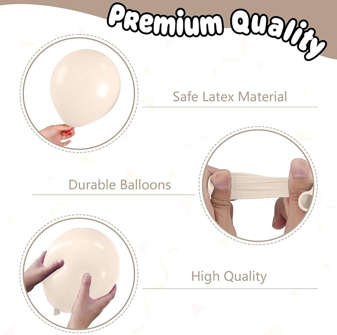 Beige White Gold Balloons, 12 Inch Nude Metallic Champagne Gold Cream White - Image 3