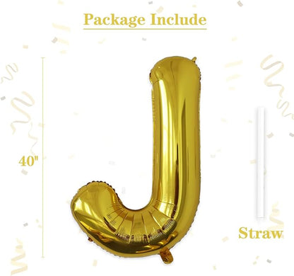 VHUWE 40 inch Gold Letter J Balloon, Big Size Alphabet Foil Mylar Helium - Image 2