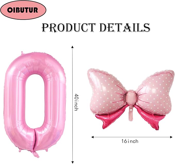 40 inch Number 0 Balloon with Bow Pink Happy Birthday Jumbo Number Balloon - Image 2