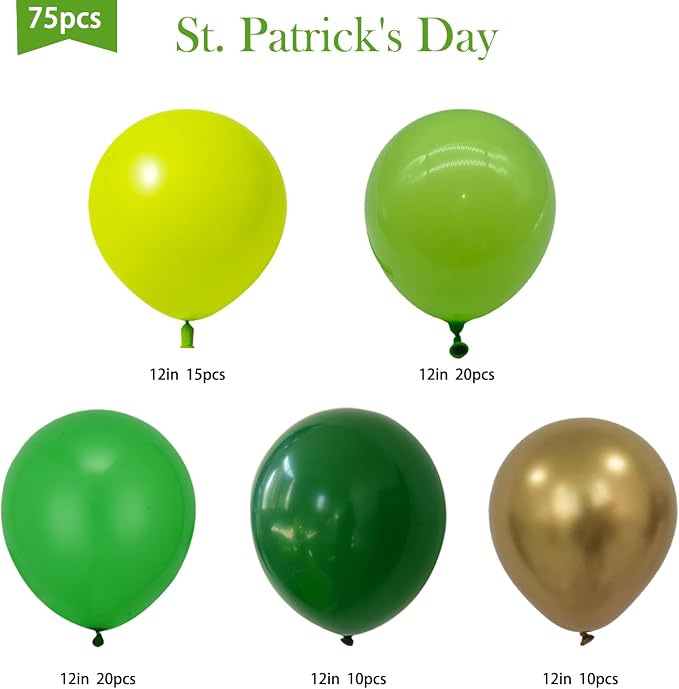 75pcs Green Balloons Dark Green and Metallic Gold Balloon Kit, 12Inch Different - Image 2