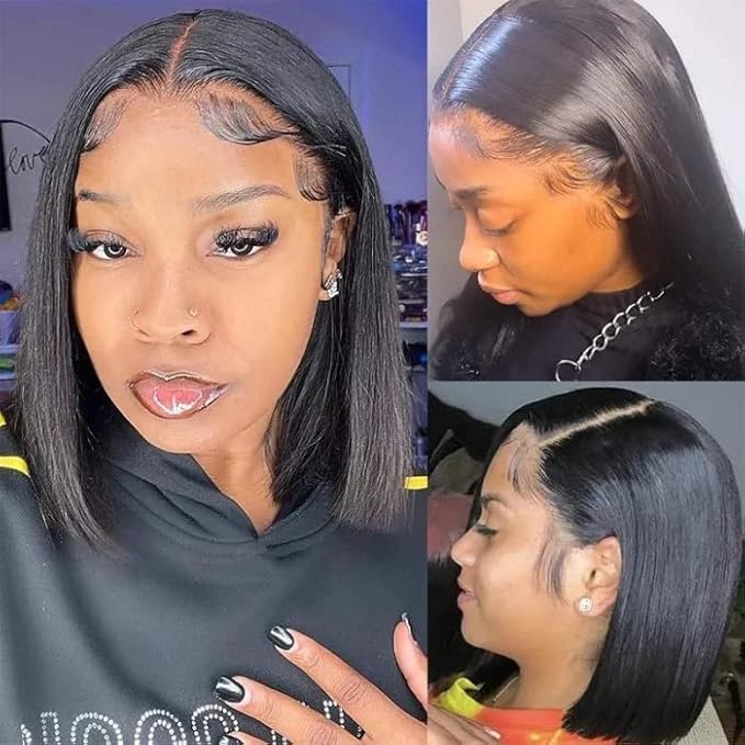 Bob Wig Human Hair 13x4 Lace Front Wigs Human Hair Pre Plucked with Baby Hair 180% Density Short Bob Wigs for Women Straight Bob Frontal Wigs for Women Natural Black (12inch,Short Wigs)