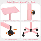 JOSTZHXIN Salon Tray, Height Adjustable Salon SPA Service Tray, Hairstylist Rolling Tray, Premium Aluminum Tattoo Tray, Pink Rolling Trolley