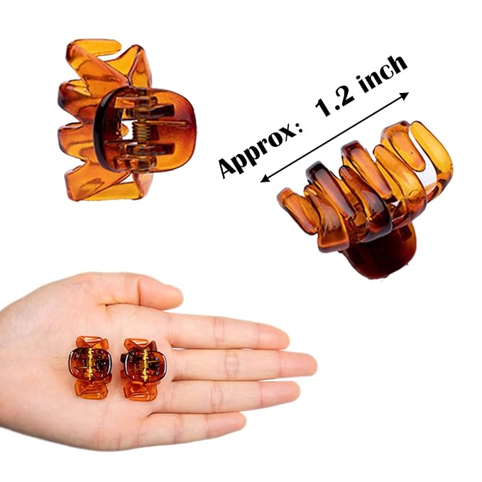 Cobahom 12 Pcs Small Claw Clips 1.2 Inch Plastic No-Slip Mini Clips for Thin Hair Styling Accessories for Women and Girls (Brown)