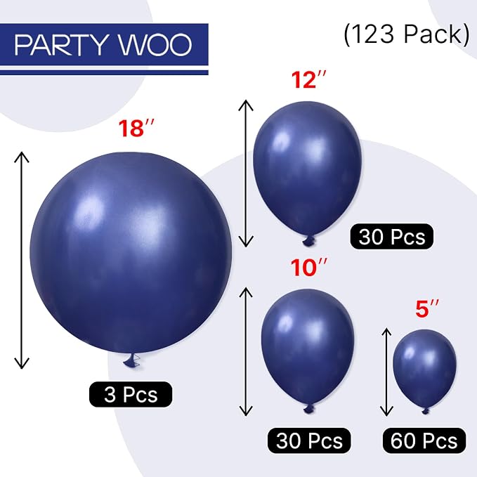 PartyWoo Navy Blue Balloons 123 pcs Pearl Navy Balloons Different Sizes Pack of - Image 7