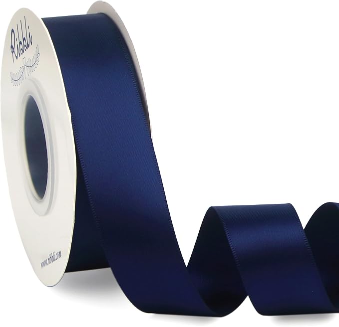 Ribbli Navy Double Faced Satin Ribbon, 1” x Continuous 25 Yards, Use by Ribbli