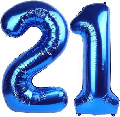 21 Balloon - Metallic Blue Birthday Number Balloons, 40 Inch Decorations | by ALPHADELTAPI