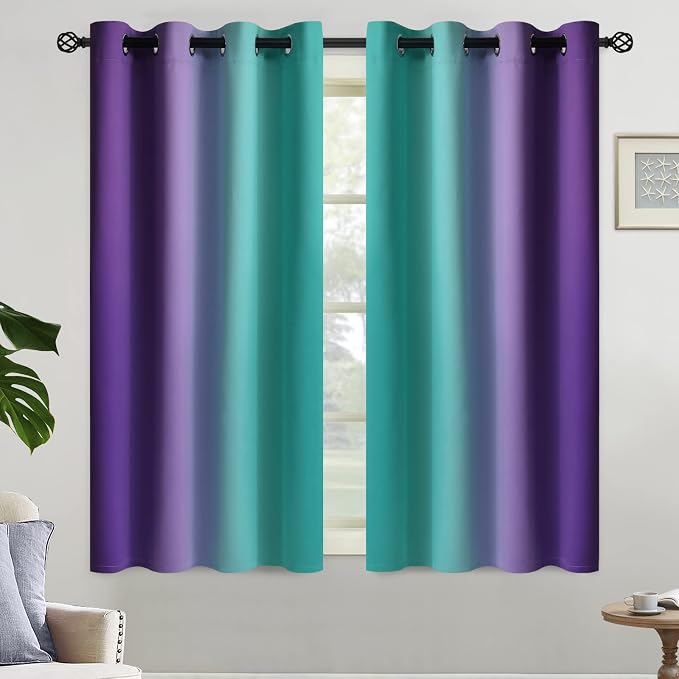 Yakamok Teal and Purple Blackout Curtains, Ombre Full Room Darkening Window by Yakamok