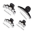 Mehayi 4 PCS Large Black Pearl Hair Claw Clips for Women Girls, Hair Barrette Clamps for Thick Thin Hair, Fashion Hair Accessories Headwear Styling Tools for Party Wedding