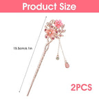 2 Pcs Chinese Hair Sticks, Rhinestone Flower Stick Retro Tassel Hair Pin Chinese Hair Chopsticks Vintage Hairpin Set for Women Wedding Accessories