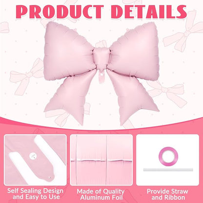 6 Pcs Pink Bow Balloons for Girls, 35 Inch Bow Foil Balloons - Image 5
