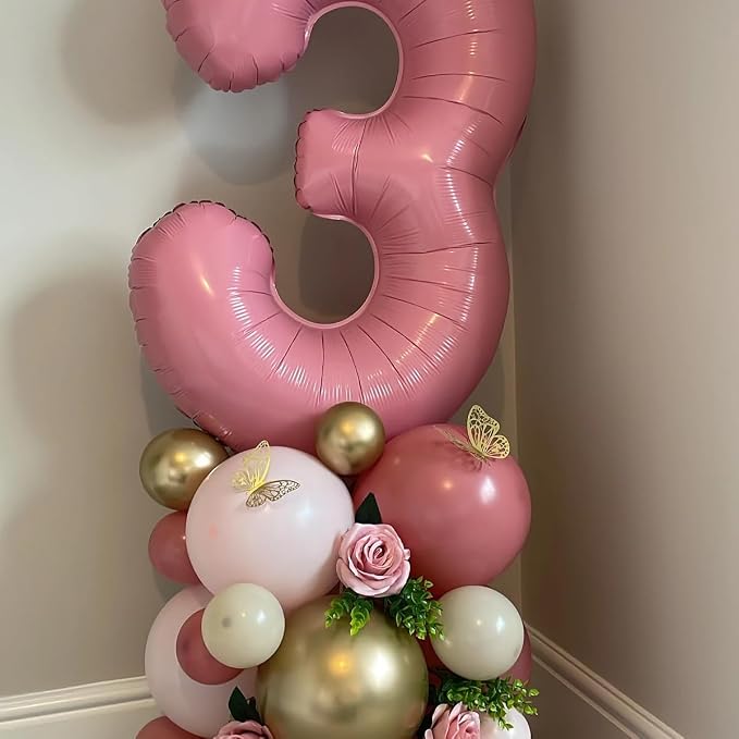 Pastel Pink 3 Balloons, 40 Inch Large Light Pink Foil Number Balloons 0-10 - Image 4