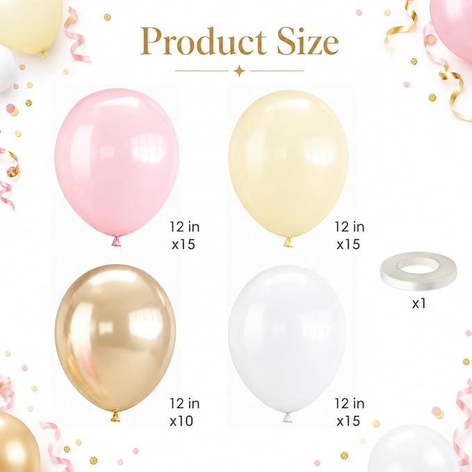 HILAVO Pink and Yellow Balloons 12 Inch Pastel Light Pink Yellow Gold White - Image 2