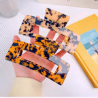 Large Hair Claw Clips Big Cutout Tortoise Shell Celluloid Hair Jaw Clips 4.1inch French Design Rectangle Hair Clamp for Women Ladies