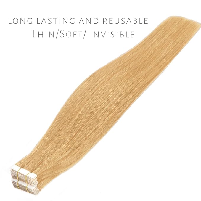Lacerhair 18 Inch Seamless Tape in Hair Extensions Human Hair - Caramel Blonde Remy Tape in Human Hair Extensions, Natural Double Side PU Skin Weft 50g 20pcs/set