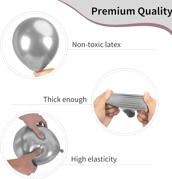 RUBFAC Silver Balloons Different Sizes 105pcs 5/10/12/18 Inch Metallic Silver - Image 3
